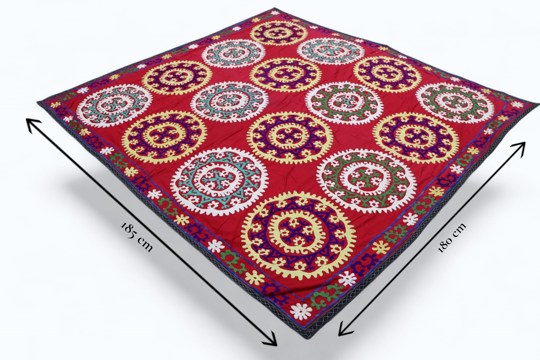 185x180  cm Hand Embroidered suzani from Uzbekistan.Tablecloth, Wall hanging, Bedspread,Bedcover No. UZ26/ 14