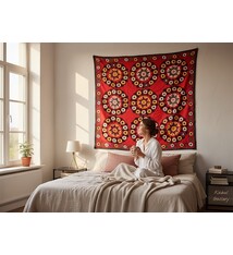 215x205 cm Hand Embroidered suzani from Uzbekistan.ablecloth, Wall hanging, Bedspread,Bedcover No.UZ26/ 15