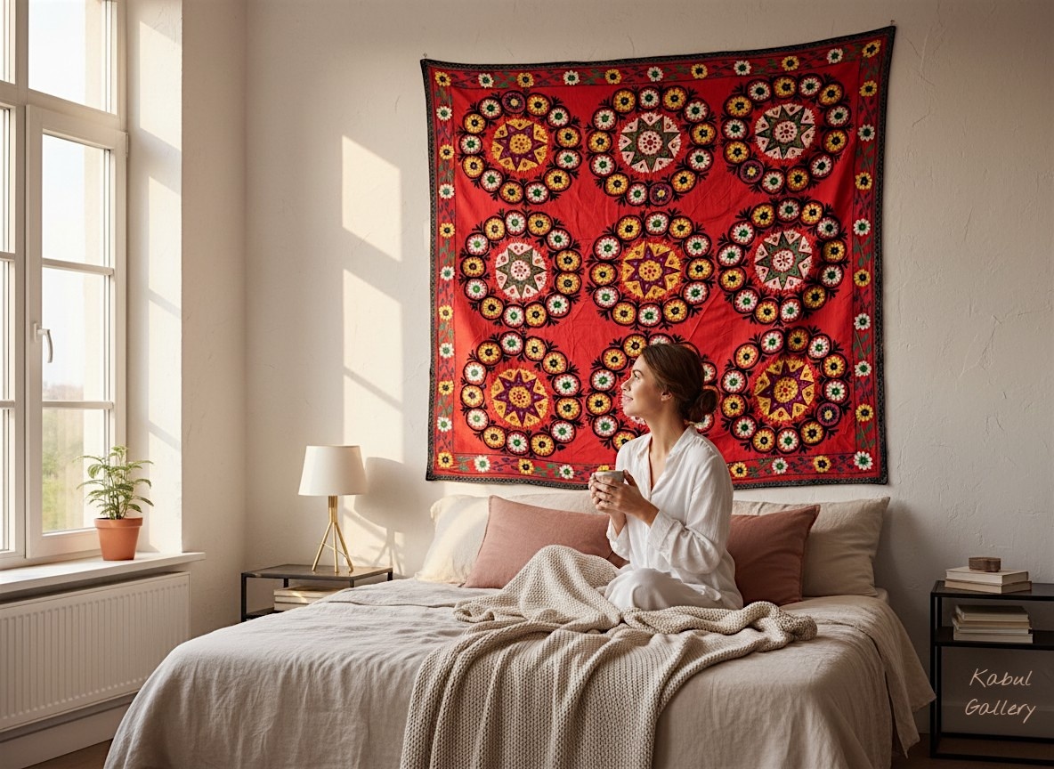 215x205  cm Hand Embroidered suzani from Uzbekistan.Tablecloth, Wall hanging, Bedspread,Bedcover No. UZ26/15