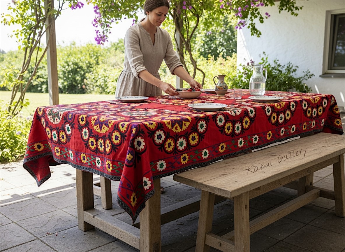 215x205  cm Hand Embroidered suzani from Uzbekistan.Tablecloth, Wall hanging, Bedspread,Bedcover No. UZ26/15