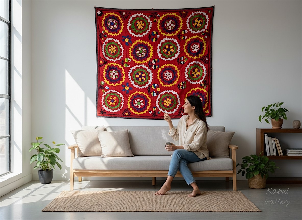 188x180  cm Hand Embroidered suzani from Uzbekistan.Tablecloth, Wall hanging, Bedspread,Bedcover No. UZ26/16