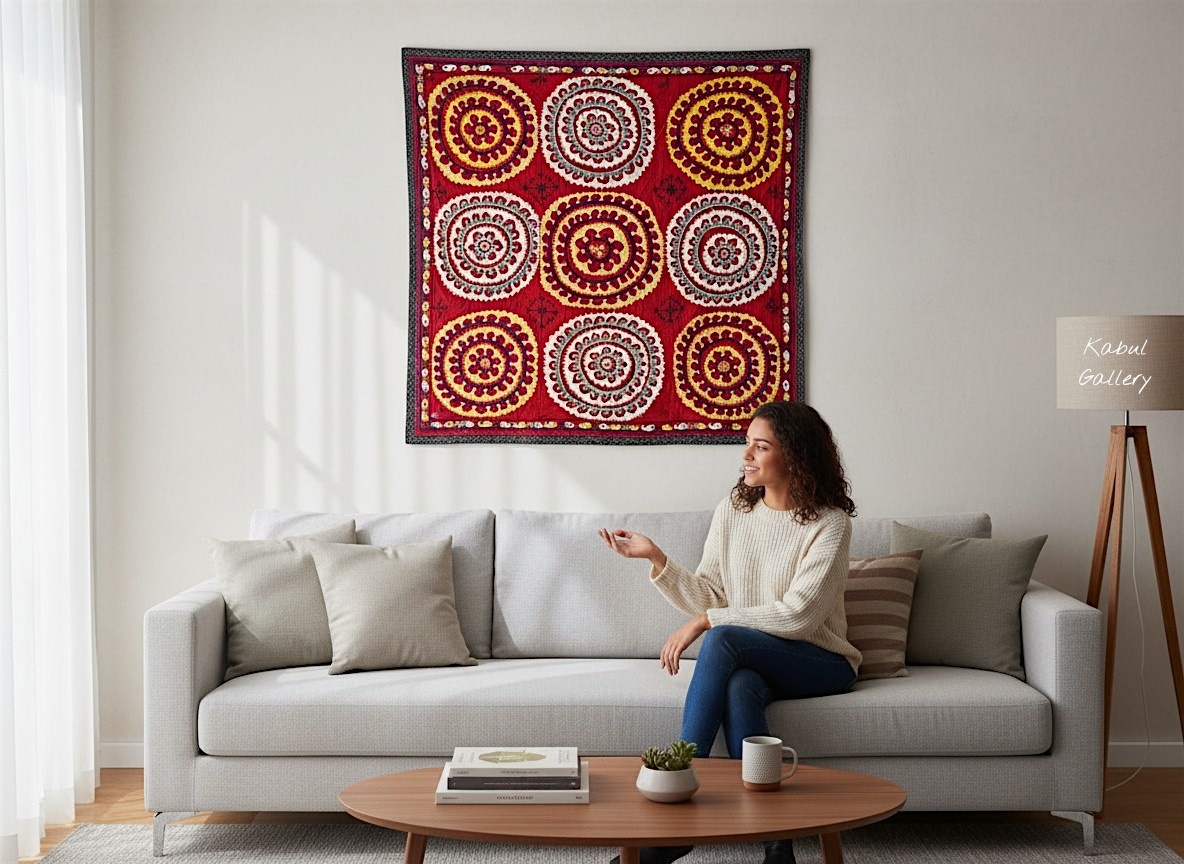 202x195  cm hand bestickte  Suzani Stickerei aus Uzbekistan  Nr:UZ26/ 18