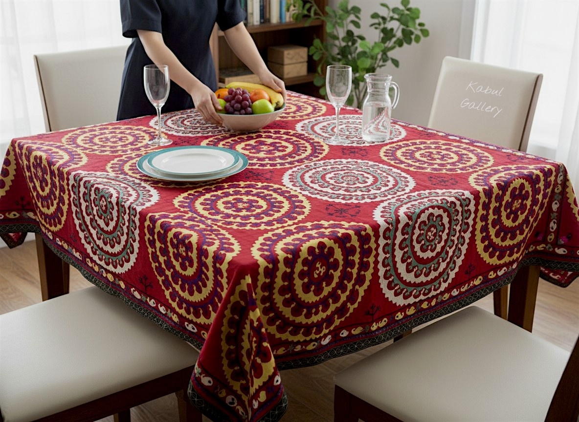 202x195  cm Hand Embroidered suzani from Uzbekistan.Tablecloth, Wall hanging, Bedspread,Bedcover No. UZ26/18