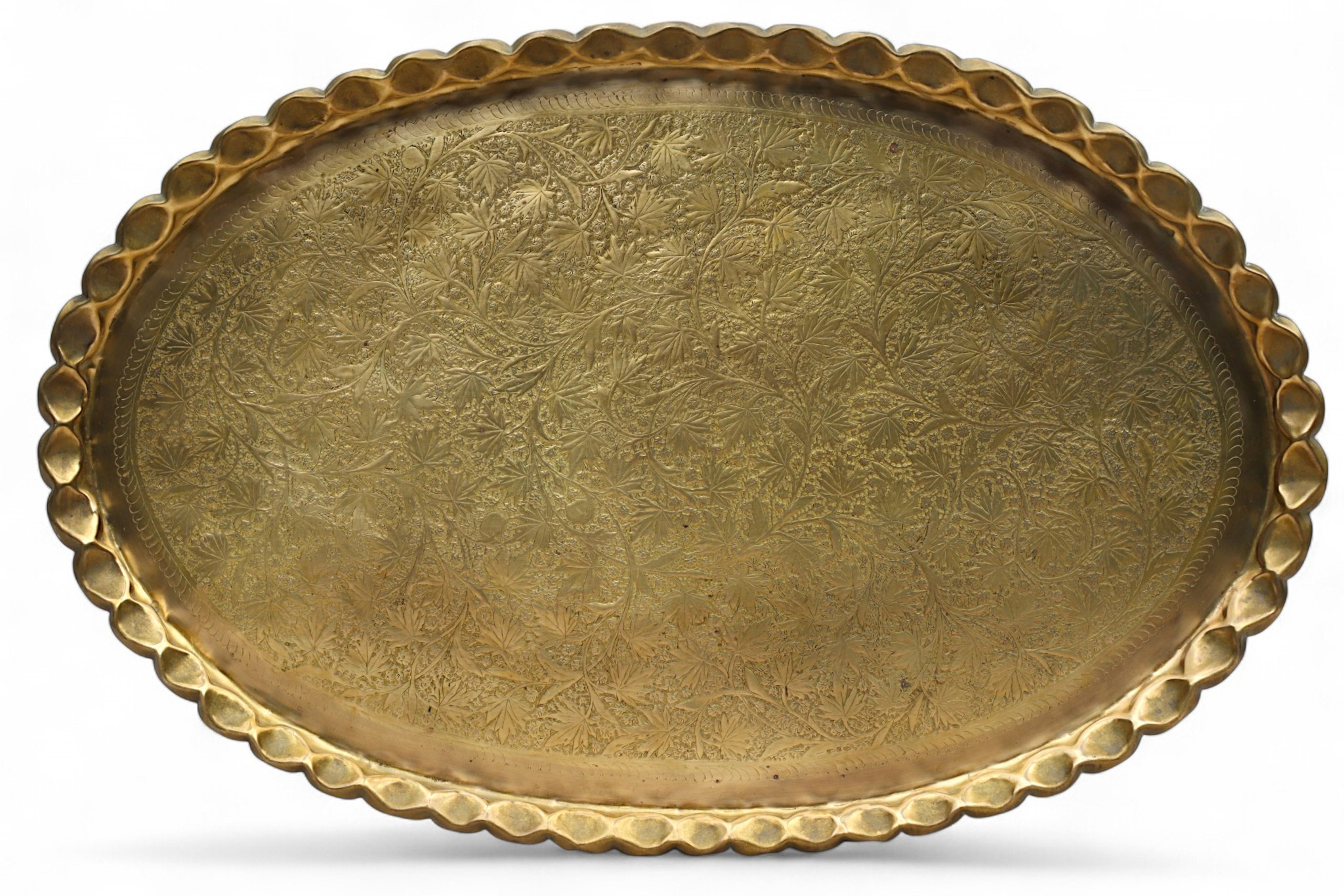 ottoman orient Islamic ottoman Hammer Engraved Brass table Tray Syria Morocco, Egypt india  Oval 115x74 cm