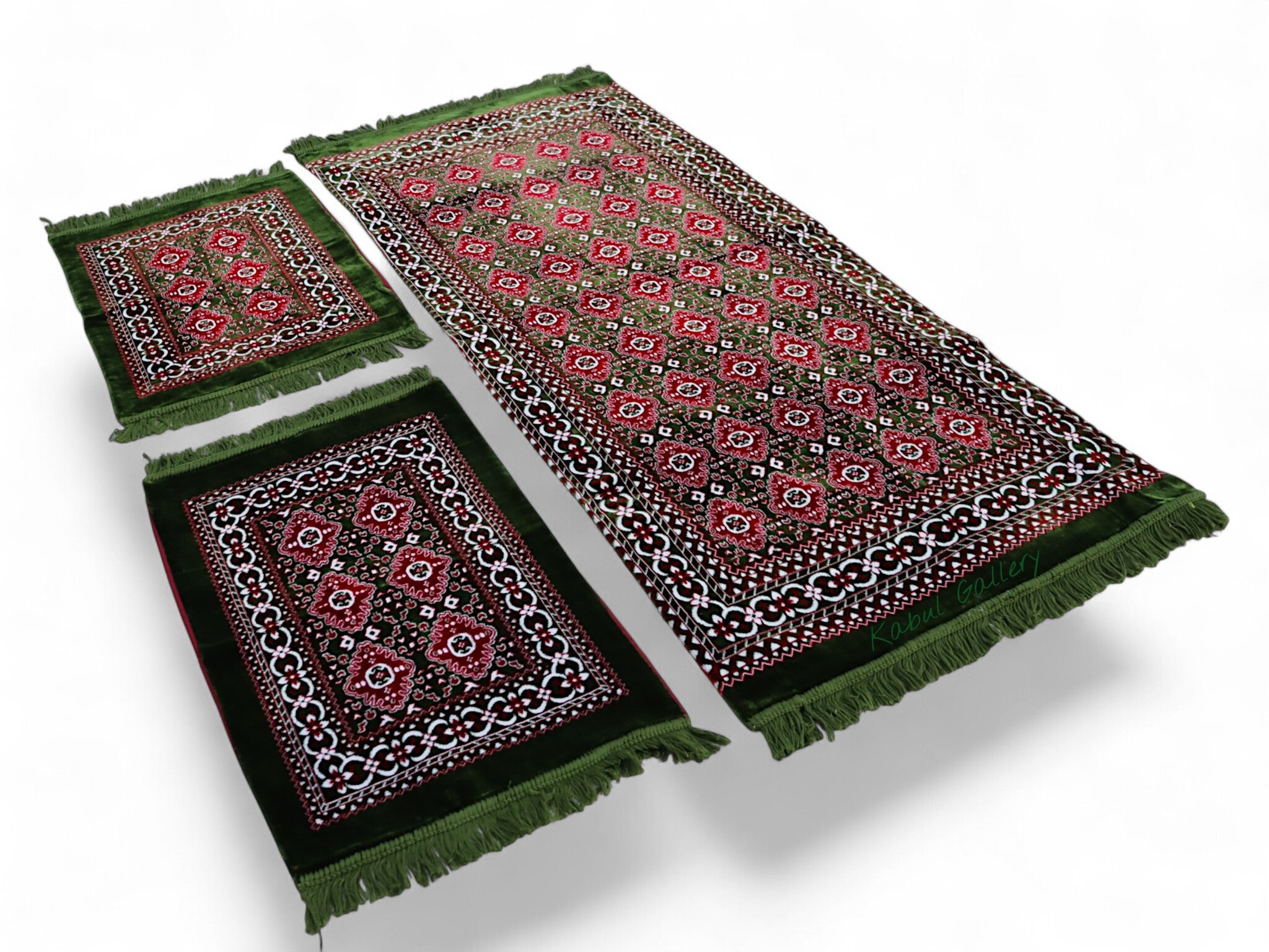 Set of 3 Pcs  1x Mattress  + 2x cushions orient Afghan nomad pillow rug seat floor cushion 1001-night Seating  majlis Toshak توشک  (Green 26)