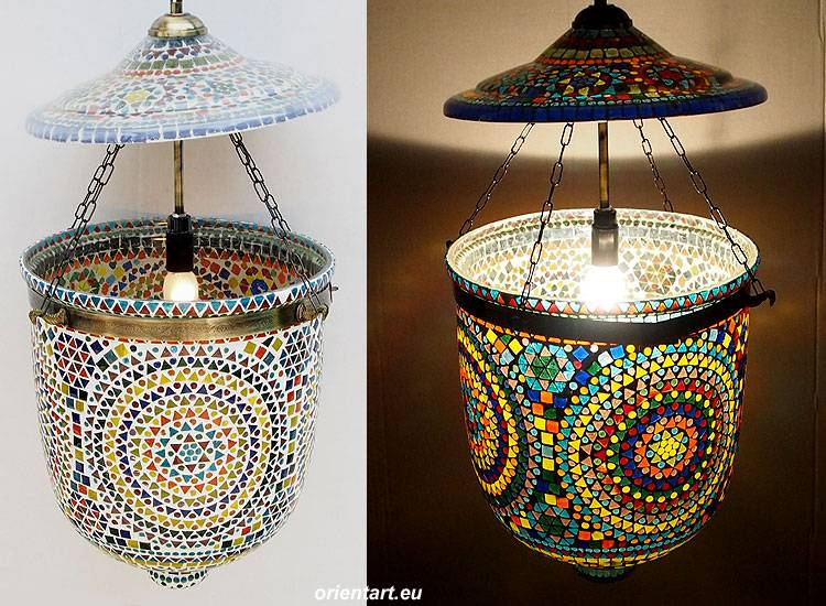 sehr große Hundi Pendelleuchte aus Glas mit Einzelfassung Mosaik Bell Jar Glas lampe Nr:12