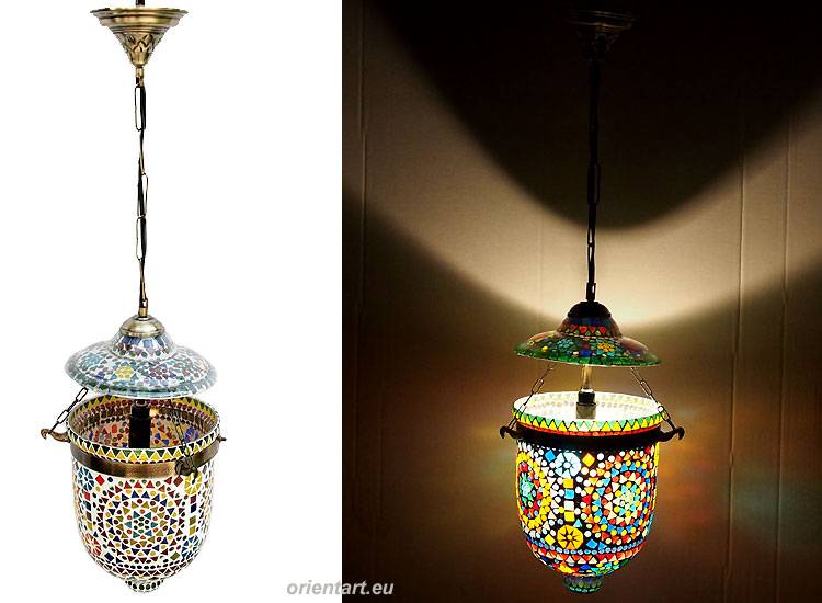 Hundi Pendelleuchte aus Glas mit Einzelfassung Mosaik Bell Jar Glas lampe Nr:7