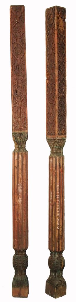 pair antique  orient solid hand-carved wooden Pillar column from Nuristan Afghanistan Pakistan  No-B