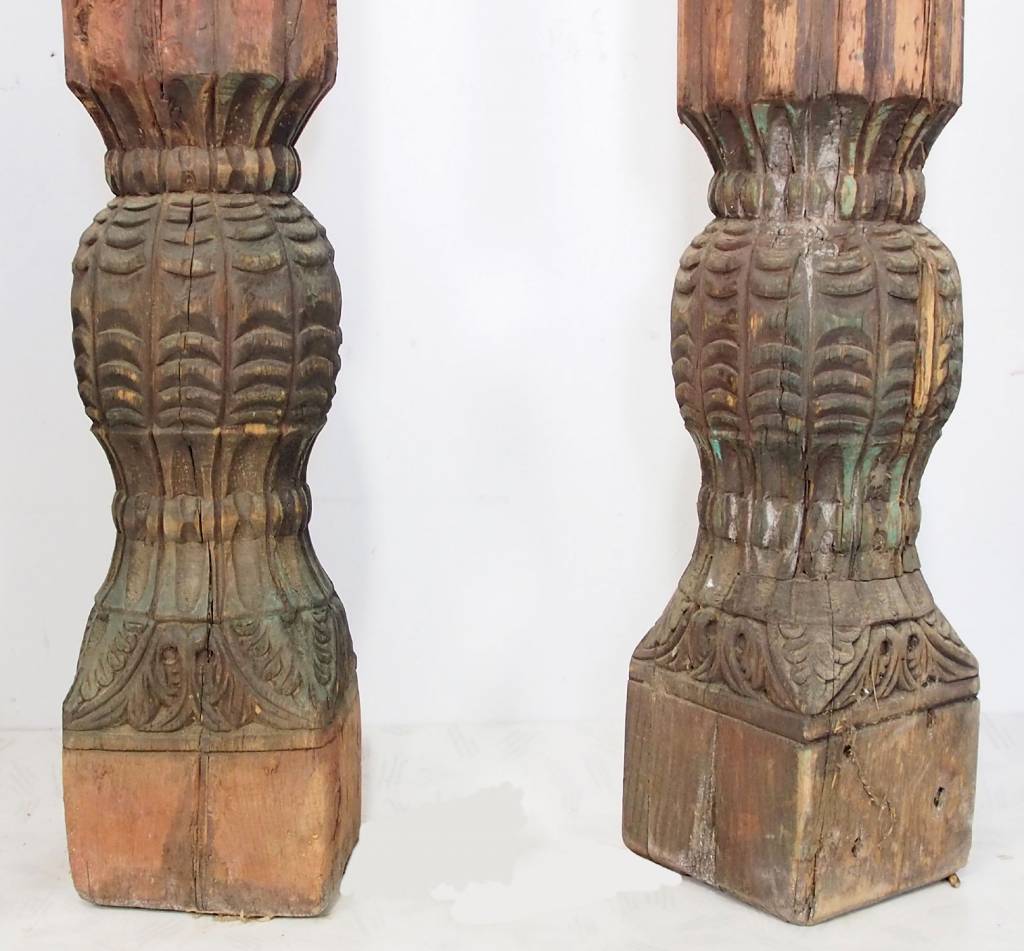 pair antique  orient solid hand-carved wooden Pillar column from Nuristan Afghanistan Pakistan  No-B