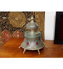 Extravagant handgearbeitete orientalische islamische Neusilber Neusilber teedose gefäß dose 01