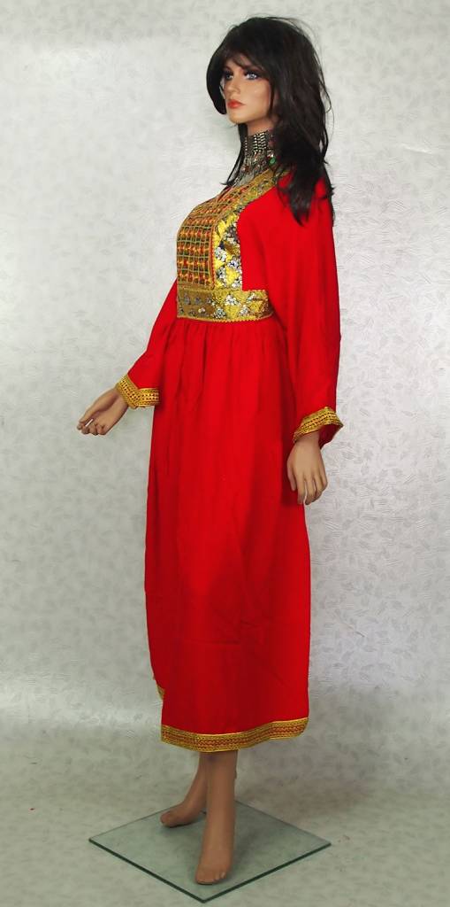 Original Afghan women hand embroidered nomadic Kuchi Ethnic dress from Afghanistan Red/16