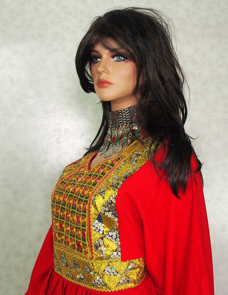 Original Afghan women hand embroidered nomadic Kuchi Ethnic dress from Afghanistan Red/16