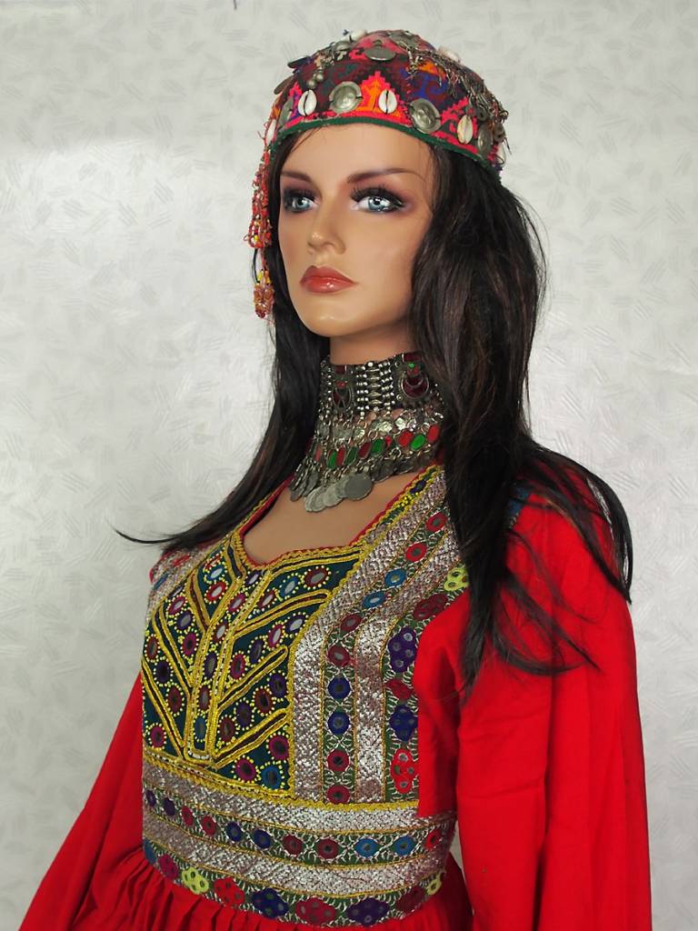 Original Afghan women hand embroidered nomadic Kuchi Ethnic dress from Afghanistan Red/17