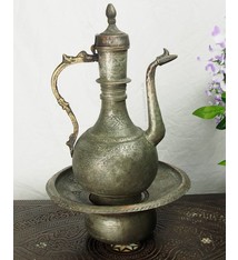 Antique Engraved copper Ewer Pitcher & Basin set from Afghanistan 16/C