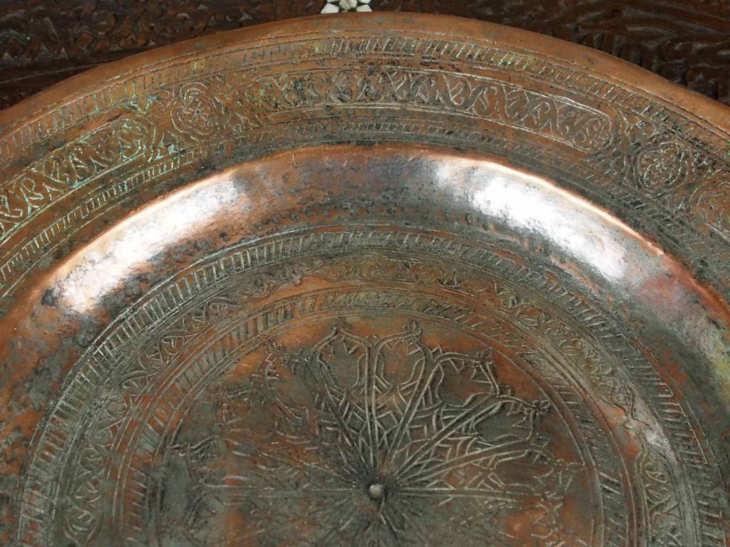 30 cm Antique ottoman orient Islamic Hammer Engraved  copper Tray Plate from Afghanistan K22