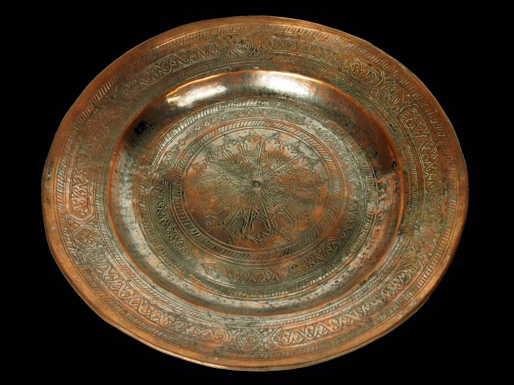 30 cm Antique ottoman orient Islamic Hammer Engraved  copper Tray Plate from Afghanistan K22