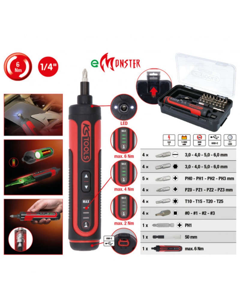 KS TOOLS eMONSTER 1/4" accu-bit-schroefmachineset, 27-dlg