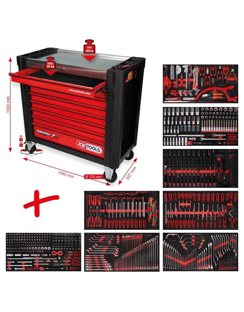 KS TOOLS P25 Performance plus gereedschapwagenset P25 met 564 gereedschappen voor 8 schuifladen 825.8564