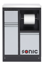 Sonic MSS 674mm kast met afvalbak en papierrolhouder met houten