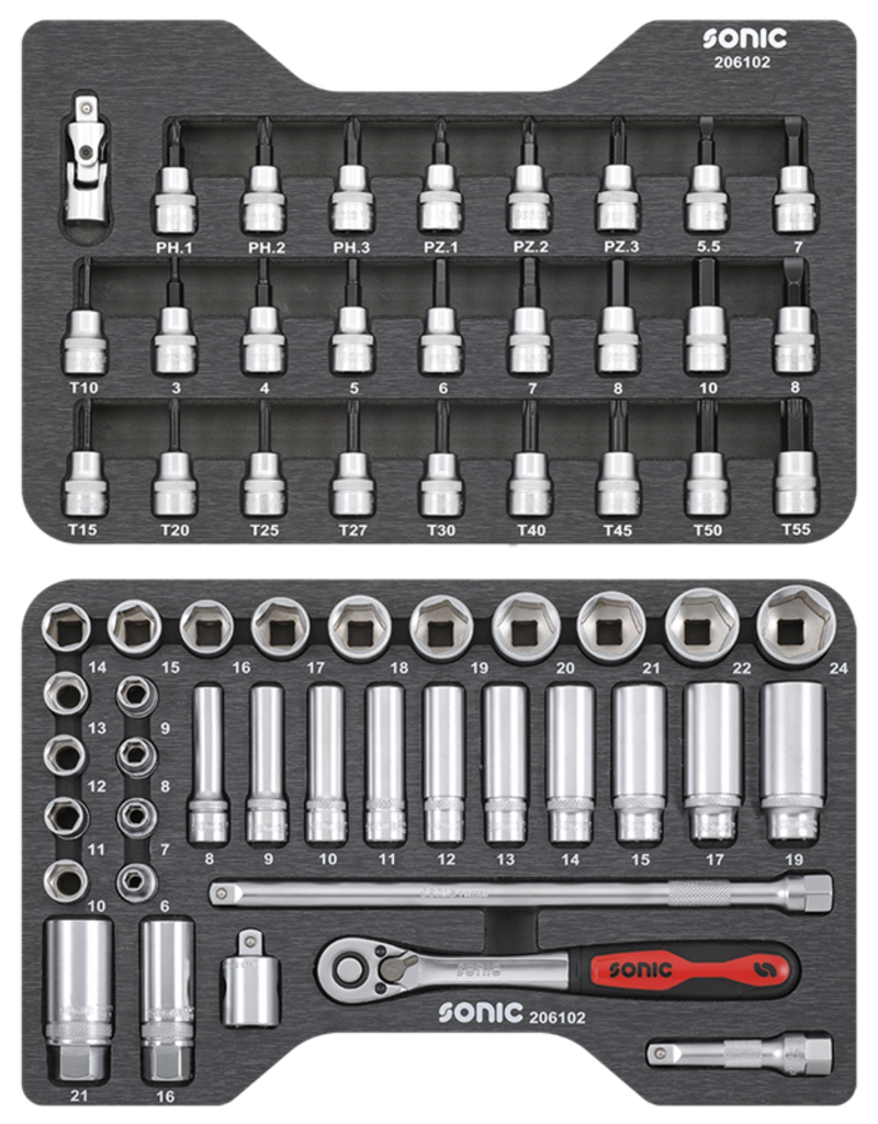 Sonic Dop- en bitdopset 3/8'', set 61-dlg. BMCS