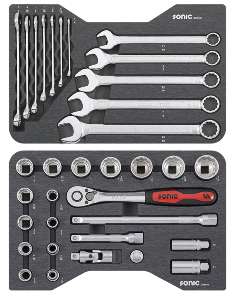 Sonic Doppen- en sleutelset 1/2'', 34-dlg. BMCS (SAE)