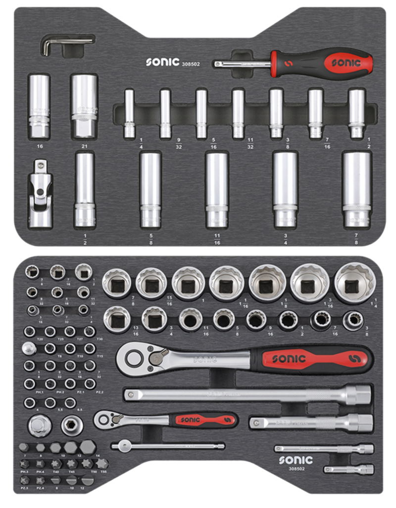 Sonic Doppenset 1/4'' & 1/2'', 85-dlg. BMCS (SAE)