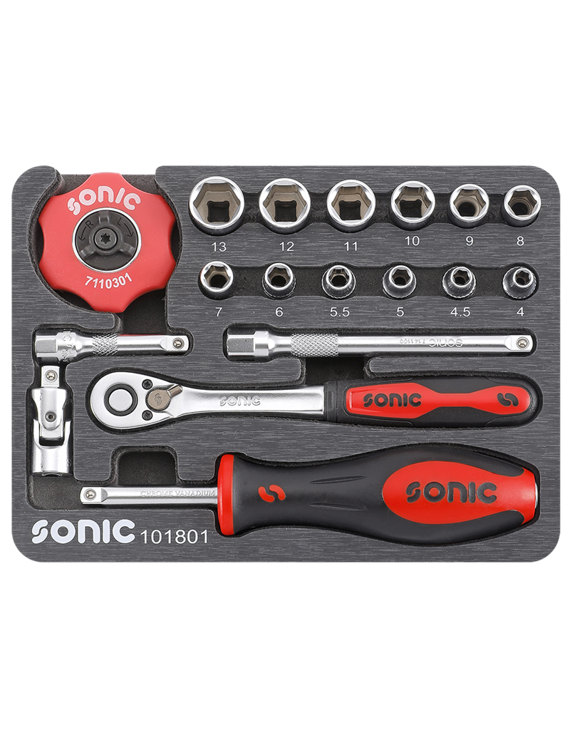 Sonic Doppenset 1/4'', 18-dlg. in metalen koffer