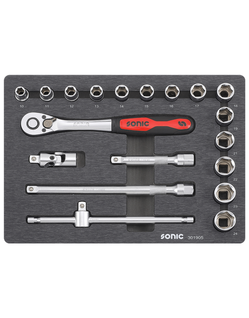 Sonic Doppenset 1/2'', 19-dlg. in metalen koffer
