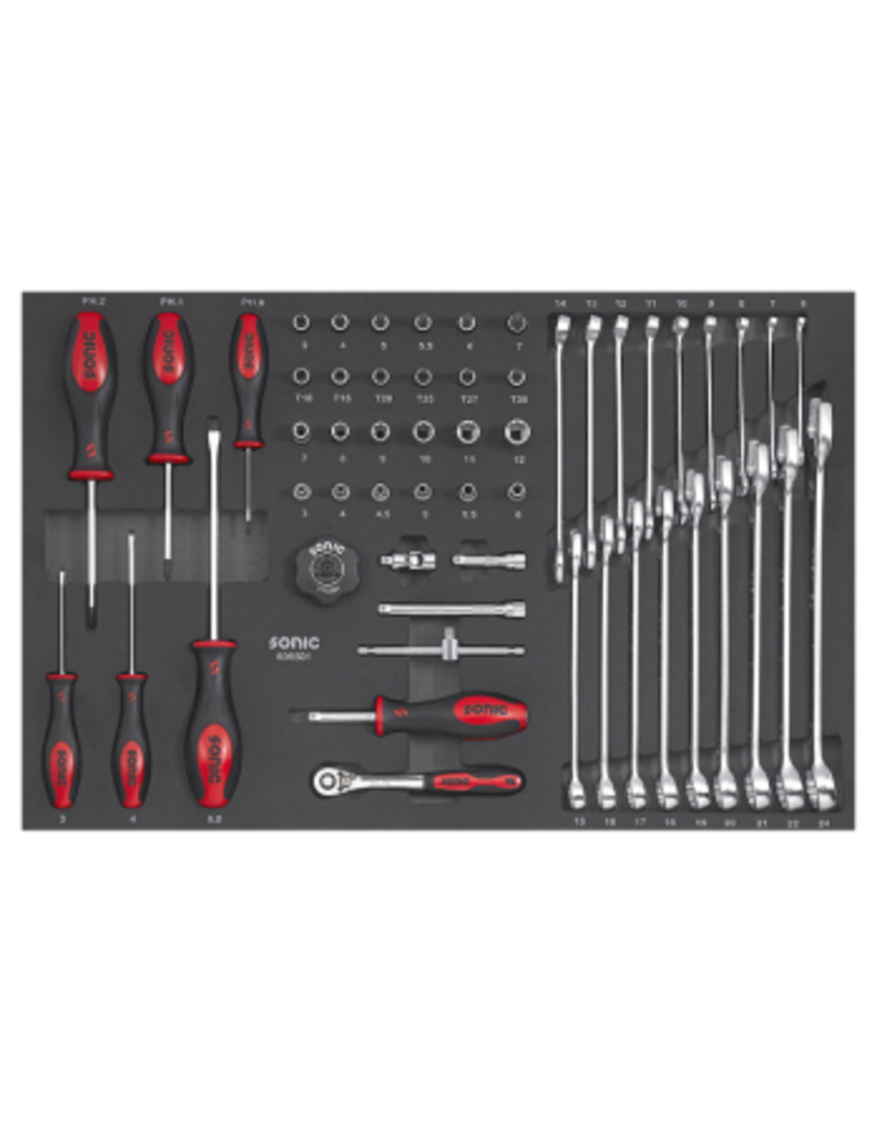 Sonic Doppenset 1/4'' met sleutels en schroevendraaiers, 55-dlg. M