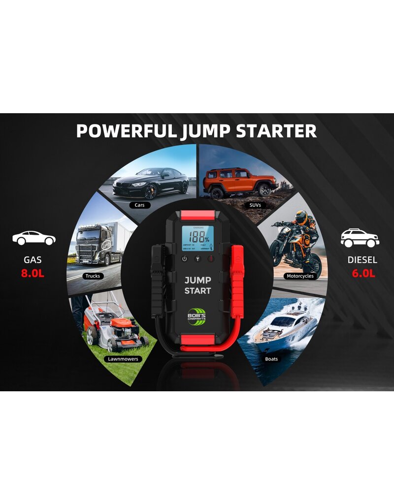 Jumpstart & Professionele start booster 12V 2000 amp piek