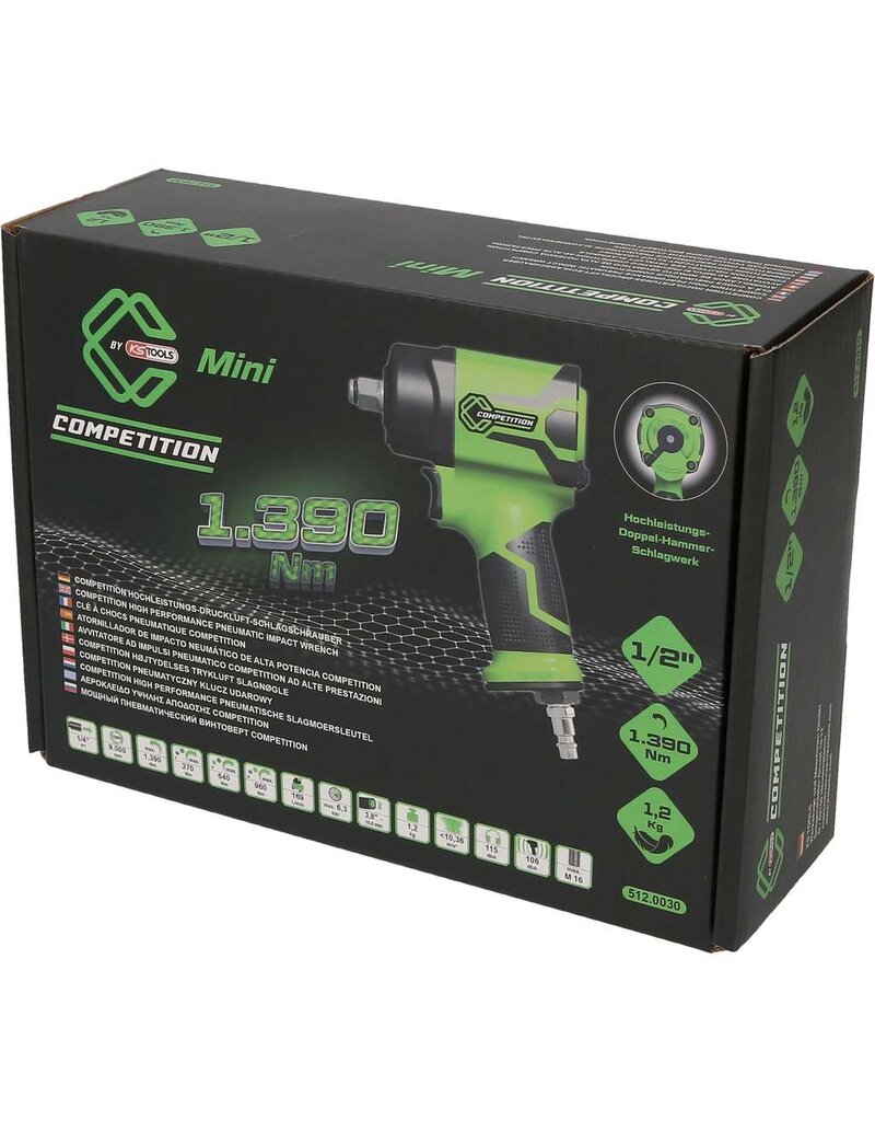 KS TOOLS 1/2" COMPETITION Mini High Performance pneumatische slagmoersleutel 1390 Nm 512.0030