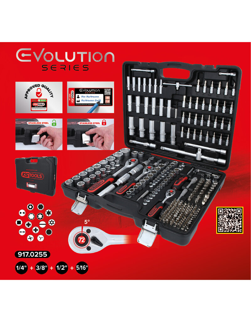 KS TOOLS 1/4"+3/8"+1/2" Dopsleutelset, 255-dlg 917.0255