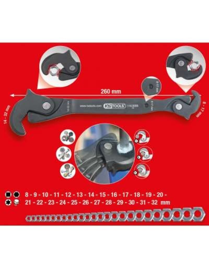 KS TOOLS Eenhand-multifunctionele sleutel, 8-17/14–32mm - 114.0055