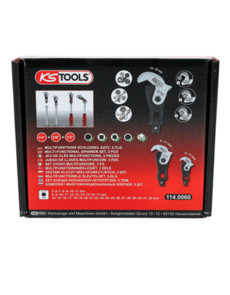 KS TOOLS 1/4" + 3/8" + 1/2" multifunctionele sleutelset, 3-dlg - 114.0060