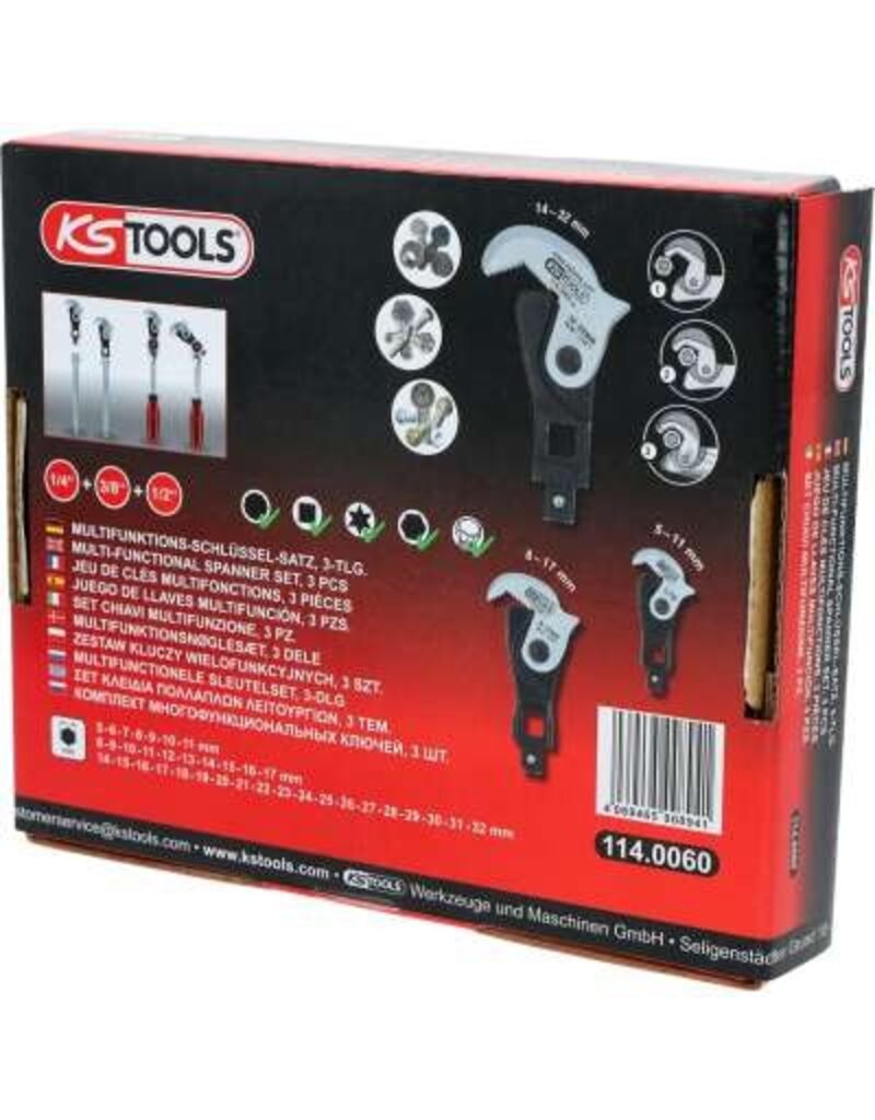 KS TOOLS 1/4" + 3/8" + 1/2" multifunctionele sleutelset, 3-dlg - 114.0060