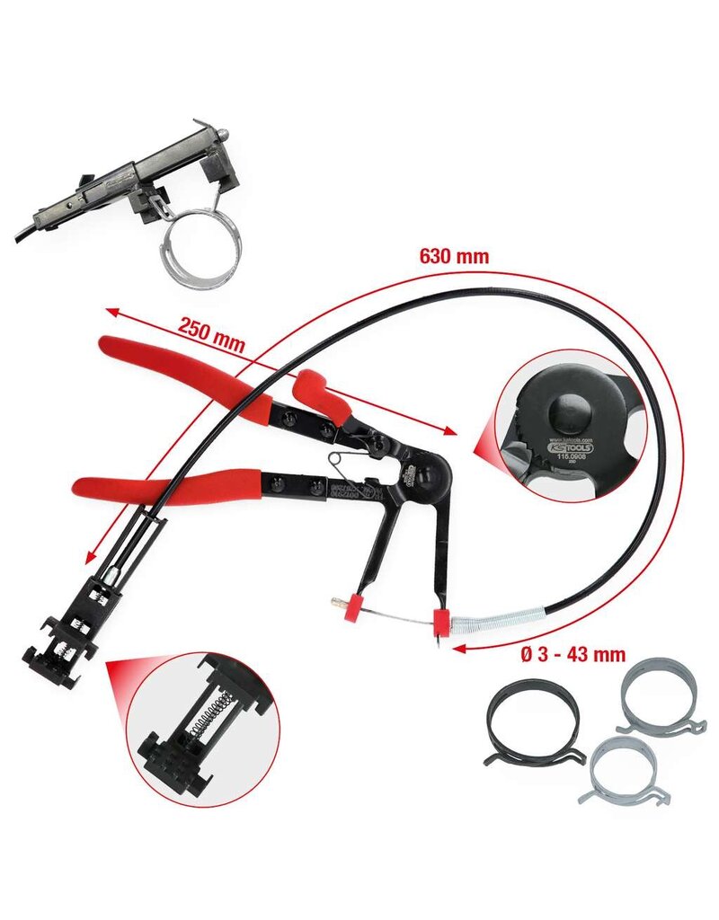 KS TOOLS Universele Slangklemtang +half starre verlengkabel, 630mm - 115.0908