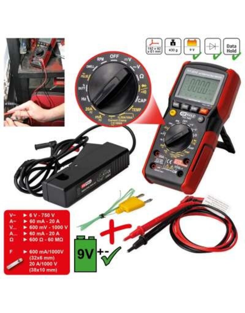 KS TOOLS Digitale multimeter incl. testpennen met geïntegreerde slagbescherming - 117.0215