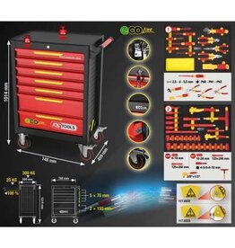 KS TOOLS ECOline gereedschapwagen met 42 geïsoleerde gereedschappen voor hybride- en elektrische voertuigen - 117.6144