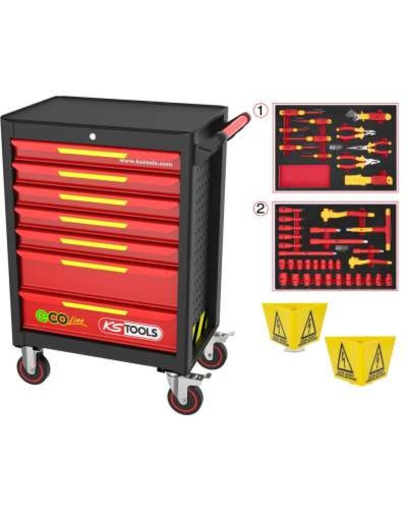 KS TOOLS ECOline gereedschapwagen met 42 geïsoleerde gereedschappen voor hybride- en elektrische voertuigen - 117.6144