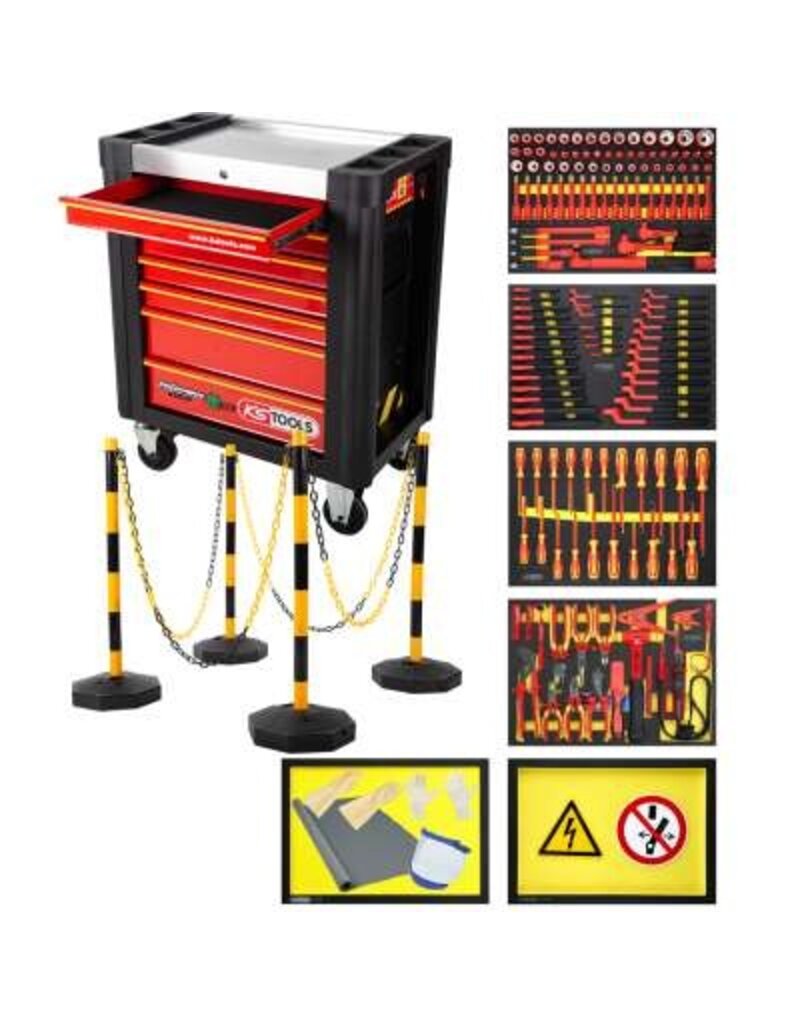 KS TOOLS PERFORMANCEplus gereedschapwagen e10 met 164 geïsoleerde gereedschappen voor hybride- en elektrische voertuigen - 117.6155