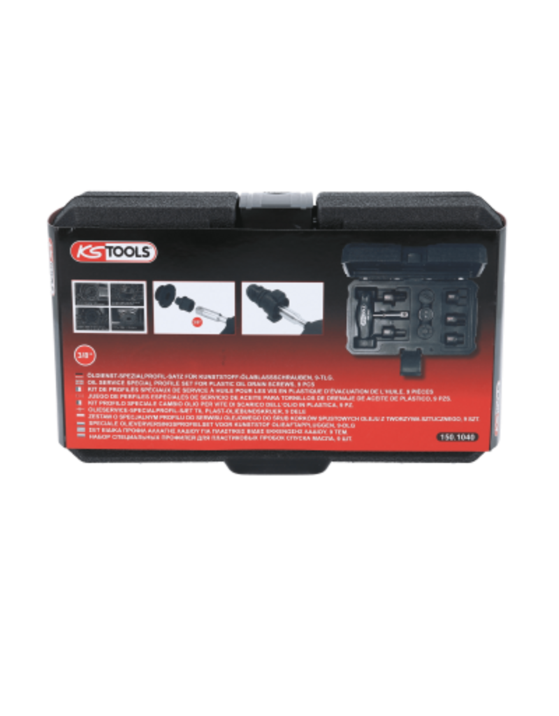 KS TOOLS speciale 3/8" olieverversingsprofielset voor kunststof olieaftappluggen, 9-dlg - 150.1040
