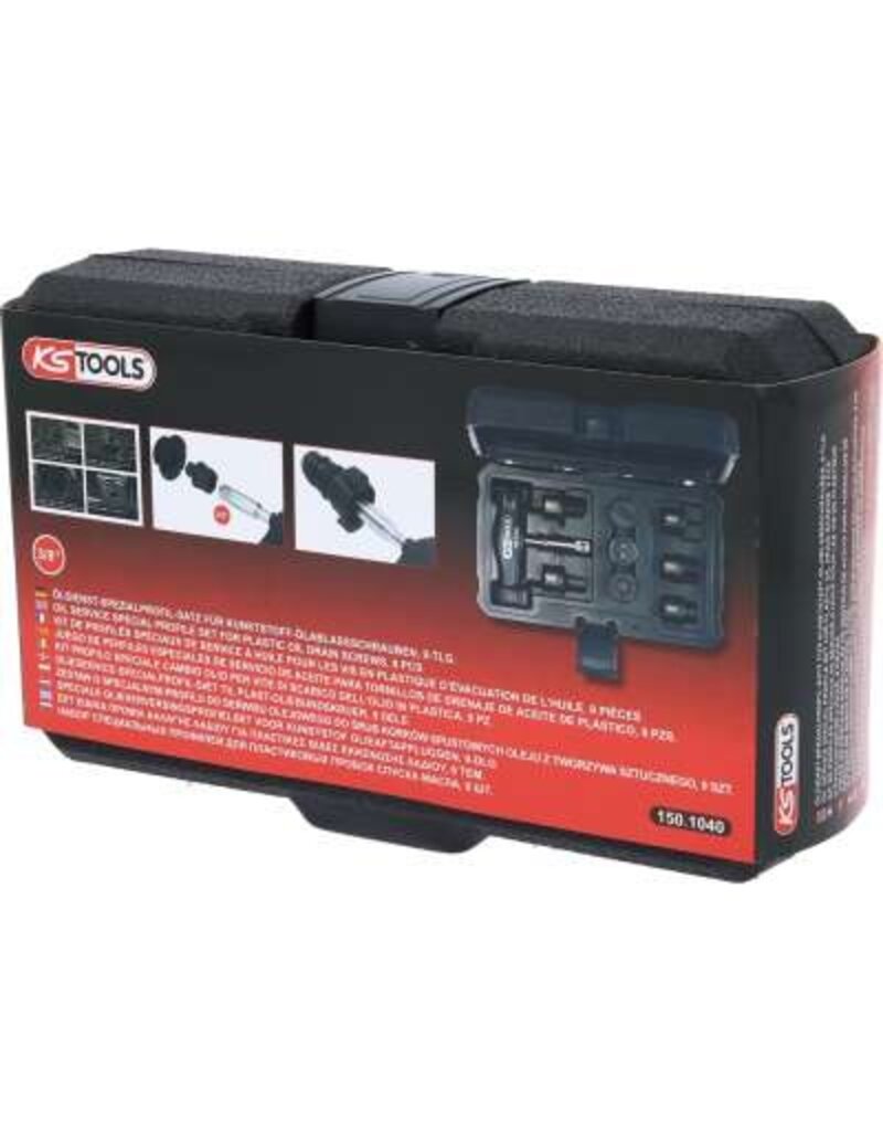 KS TOOLS speciale 3/8" olieverversingsprofielset voor kunststof olieaftappluggen, 9-dlg - 150.1040