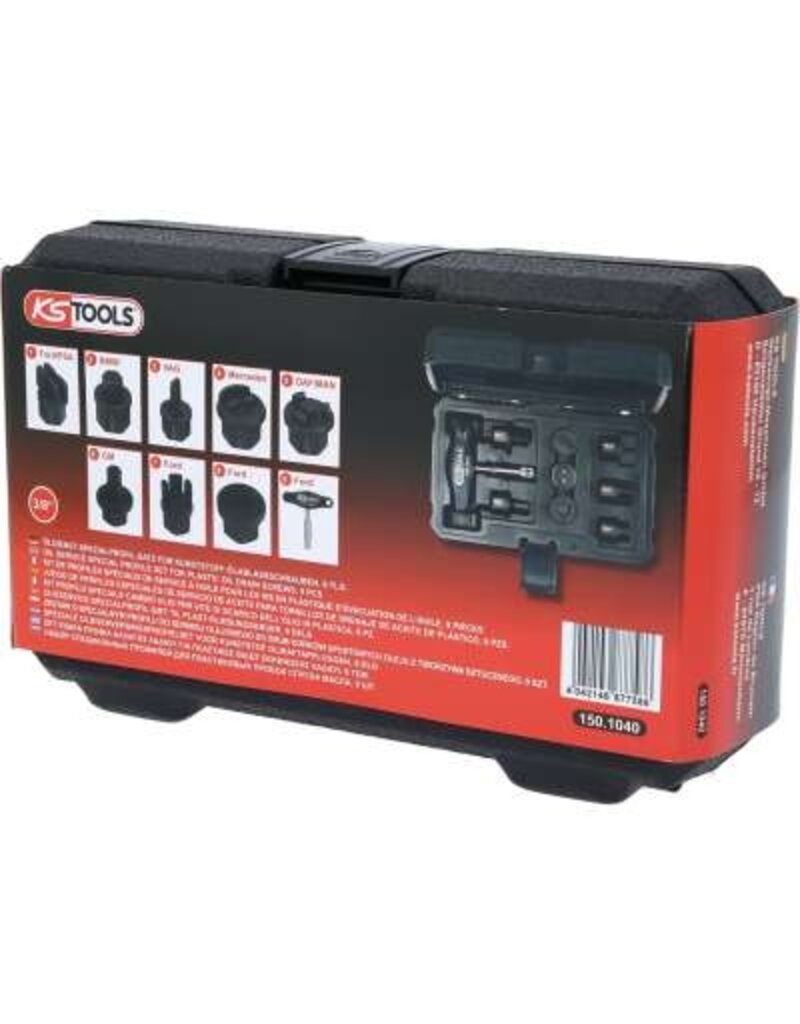 KS TOOLS speciale 3/8" olieverversingsprofielset voor kunststof olieaftappluggen, 9-dlg - 150.1040