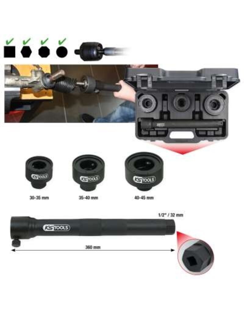KS TOOLS Set speciale sleutels voor spoorstangen / axiale aandrijfassen, 4-dlg - 150.1125