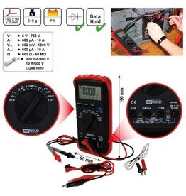 KS TOOLS digitale multimeter inclusief testpennen en krokodillenklemmen - 150.1480