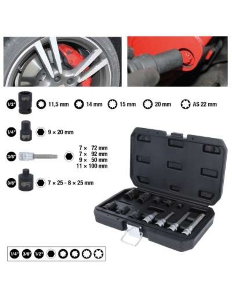 KS TOOLS Speciale dopsleutelset voor remklauwbouten, 12-dlg - 150.2400