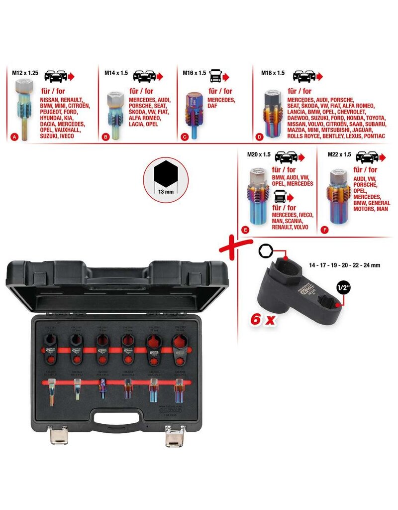 KS TOOLS Master-reparatiegereedschapsset voor uitlaatgassonden, 12-dlg - 150.2550