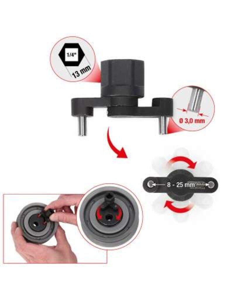 KS TOOLS 1/4"universele pensleutel voor tandriemspanrol, verstelbaar - 150.3046