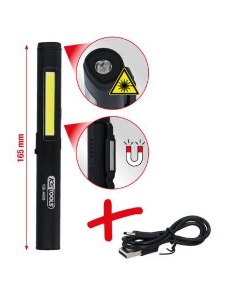 KS TOOLS UltimateBEAM COB-LED-inspectielamp 350 lumen met UV-spot-LED en laserpointer - 150.4400