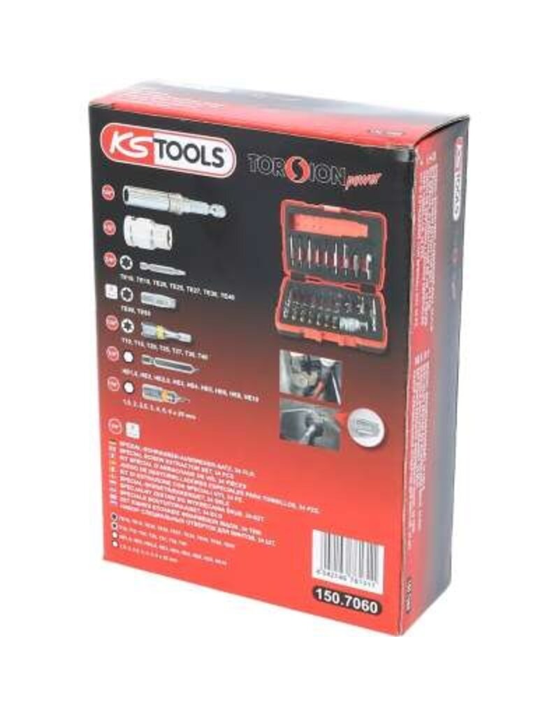 KS TOOLS 1/4" + 10 mm Torx- en inbusboutuitdraaiset, 34-dlg - 150.7060